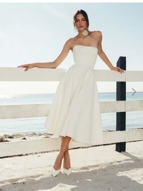 Jenny Yoo Ivory Strapless Tea-Length Wedding Dress